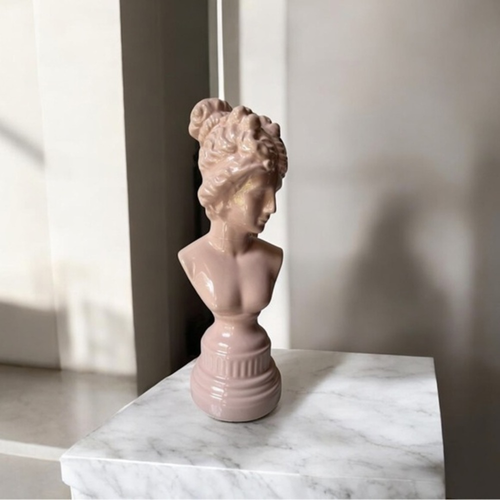 Ancient Greek Roman women Bust Sculpture pink ceramic 12” statue,bust